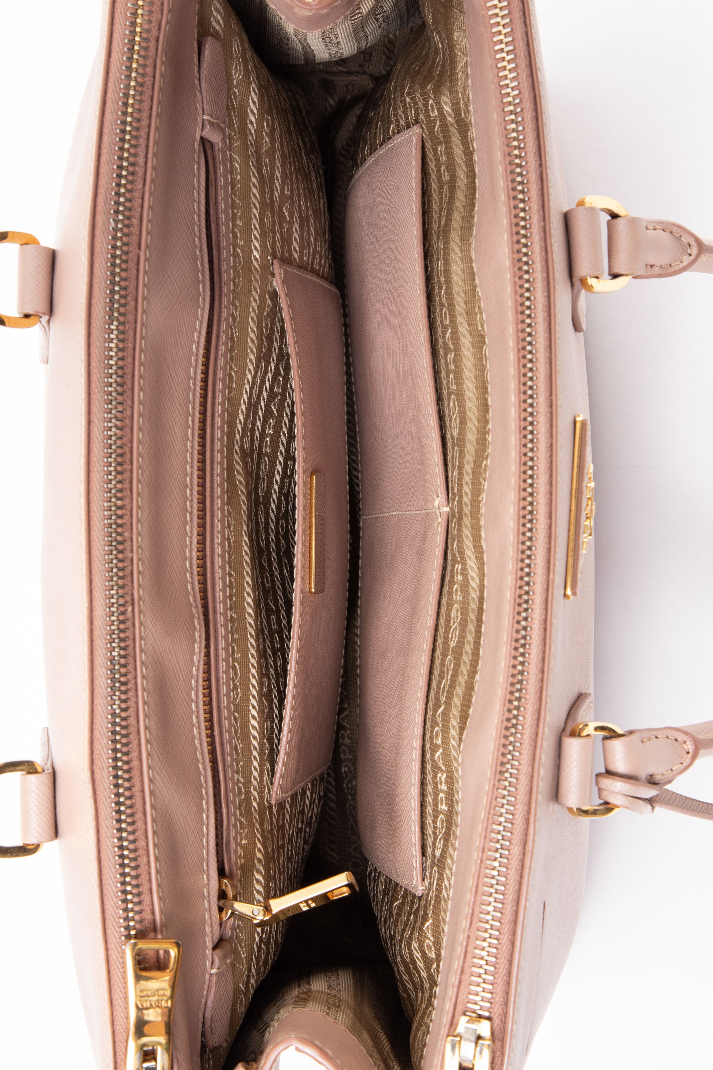 Prada Beige Saffiano Medium Galleria Double Zip Tote With Strap