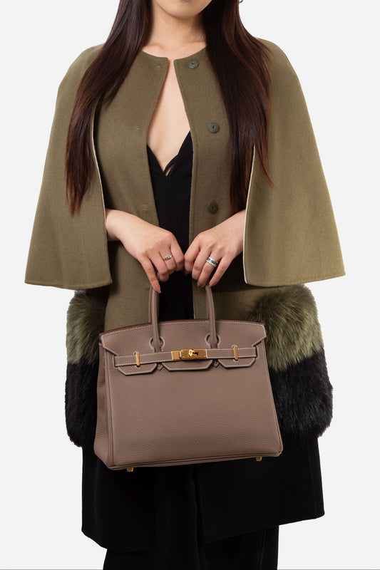 Fendi Green Wool Cape Coat With Fox Fur Pocket Size 38