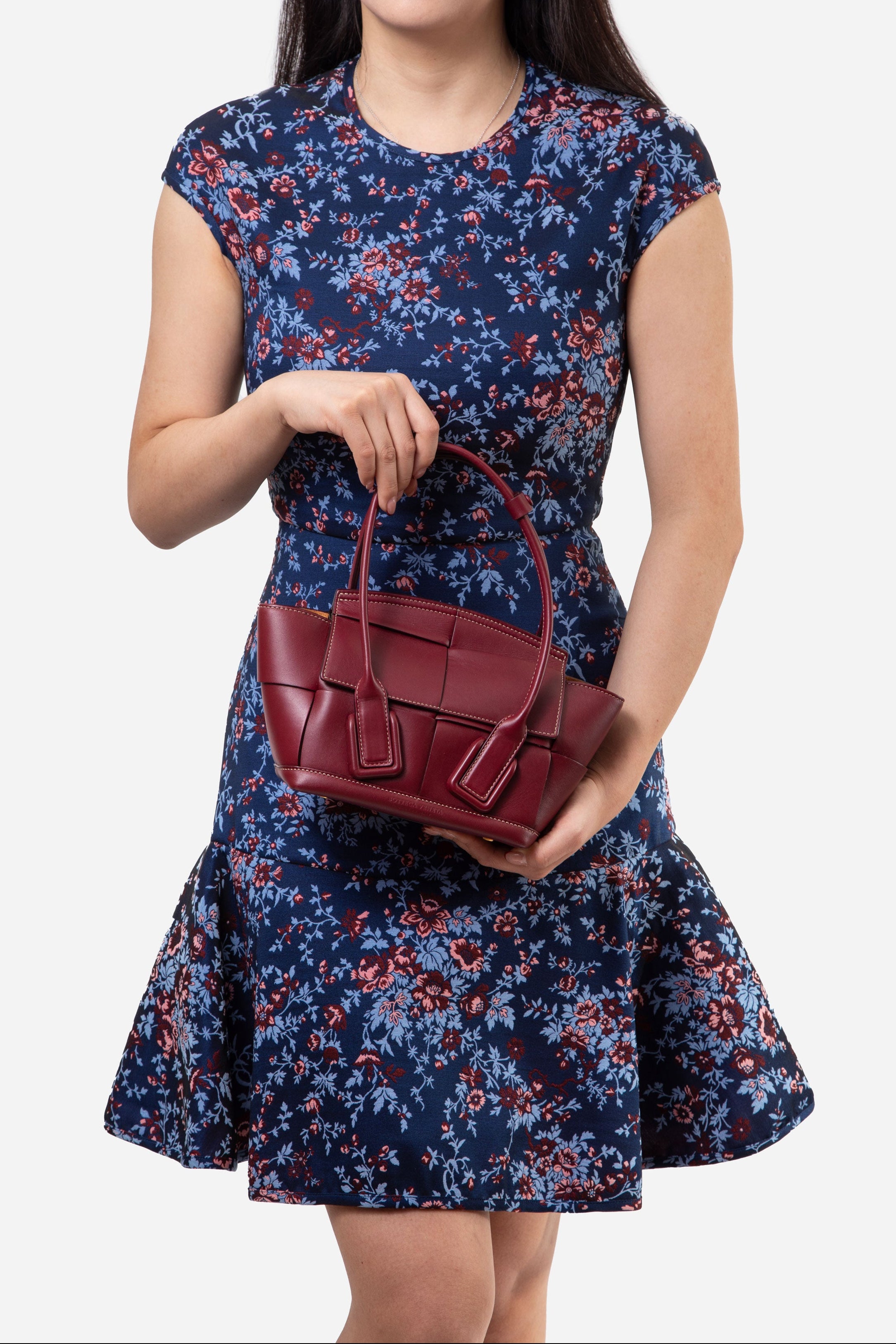 Bottega Veneta Burgundy Calfskin Mini Maxi Intrecciato Arco Shoulder Bag