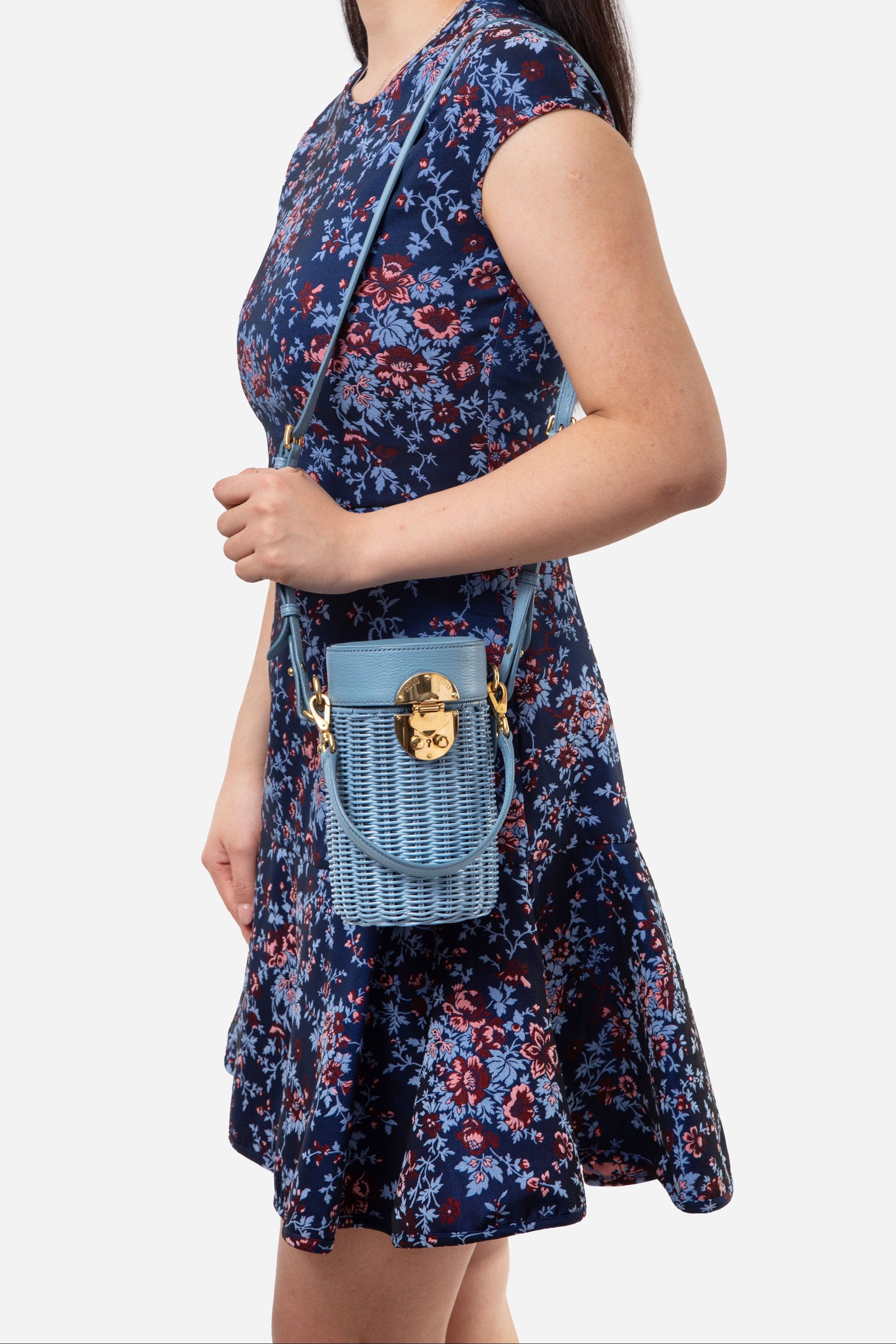 Miu Miu Blue Wicker Barrel Bag
