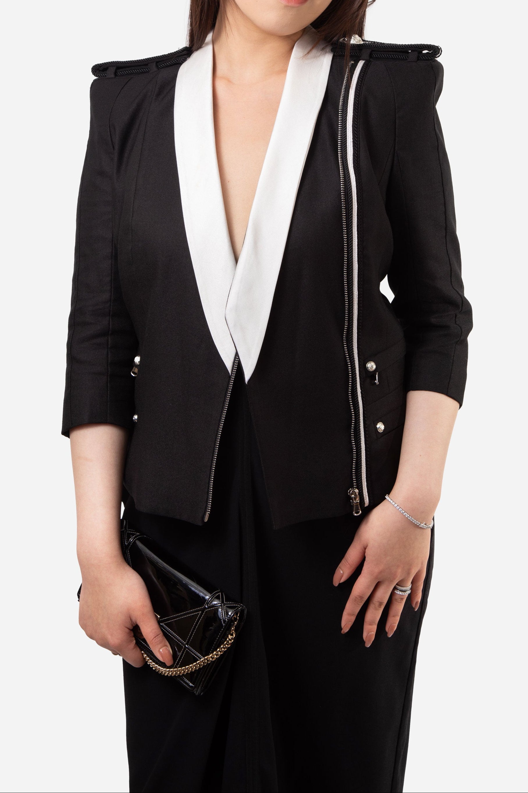 Pierre Balmain Black and White Satin Lapel Jacket Size 36