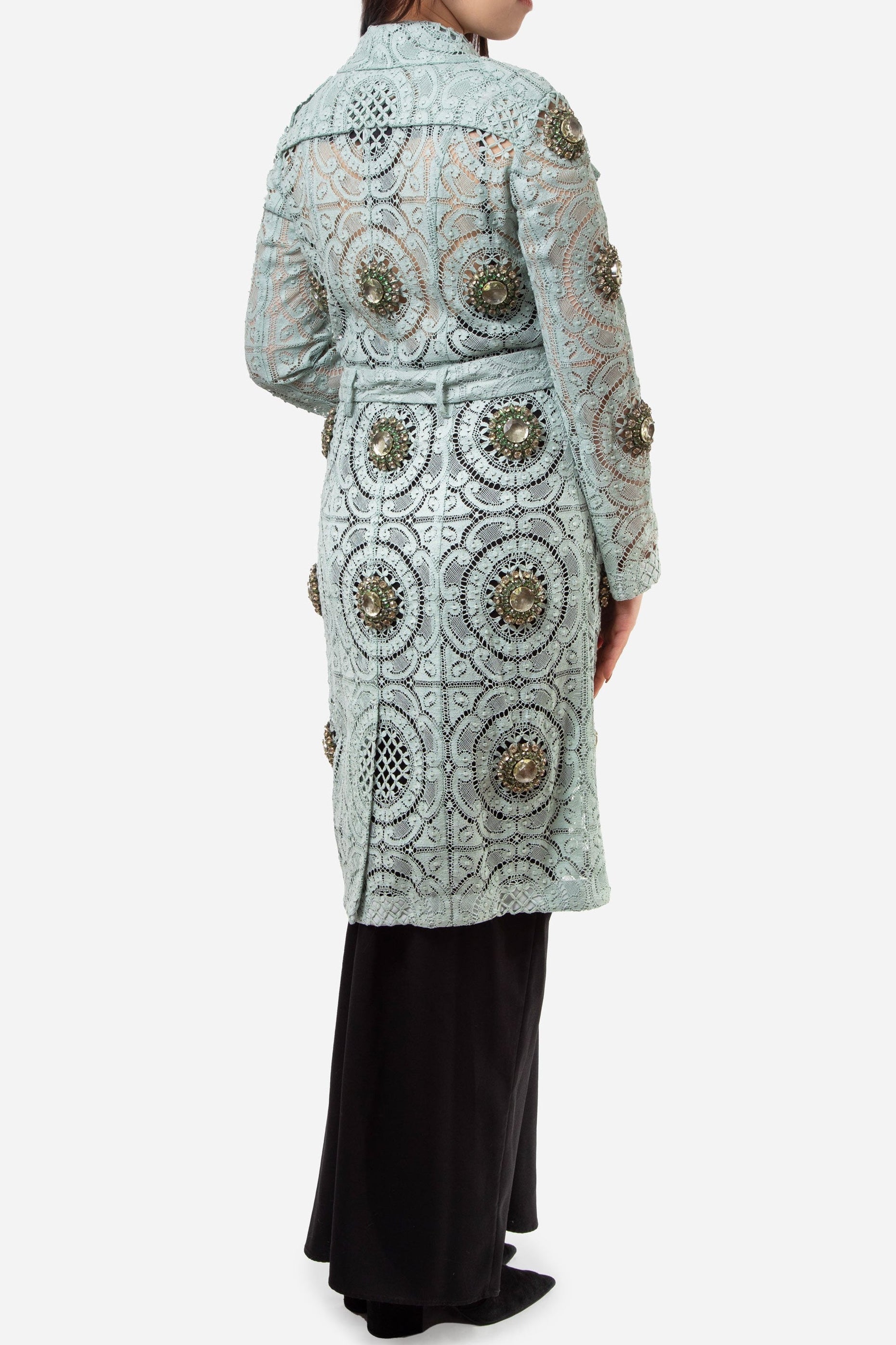 Burberry Prorsum Green Lace Crystal Embellished Midi Dress Size 36