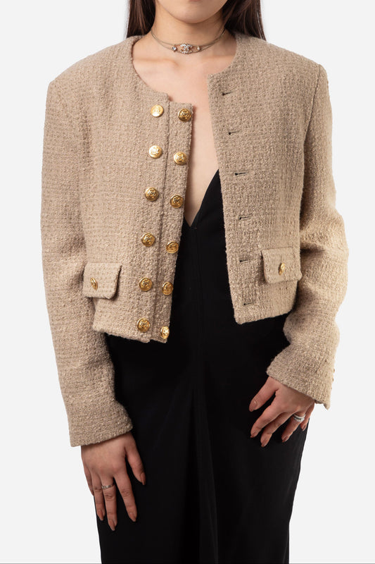 Celine Beige Wool/Mohair Tweed Jacket with Buttons Size 38