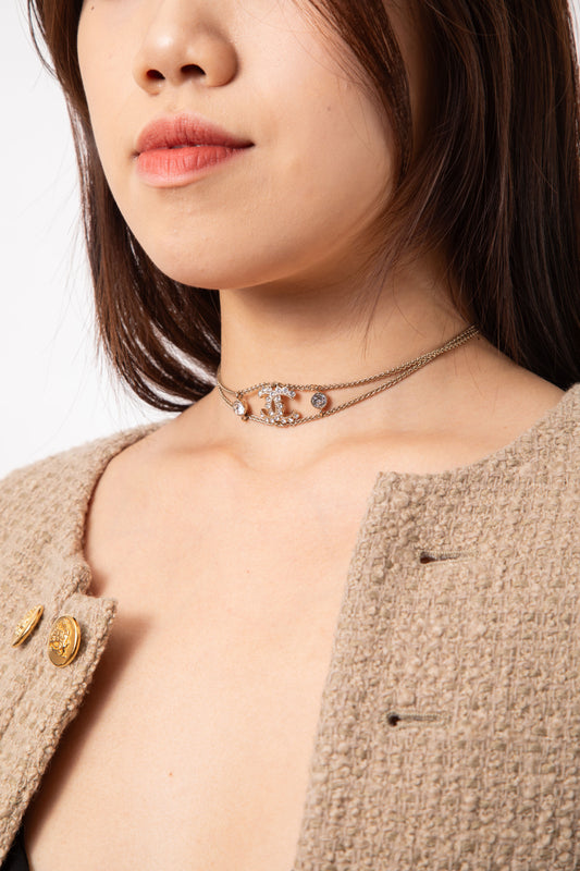 Pre-Owned Chanel CHANEL 2022 Rhinestone Double Chain Choker