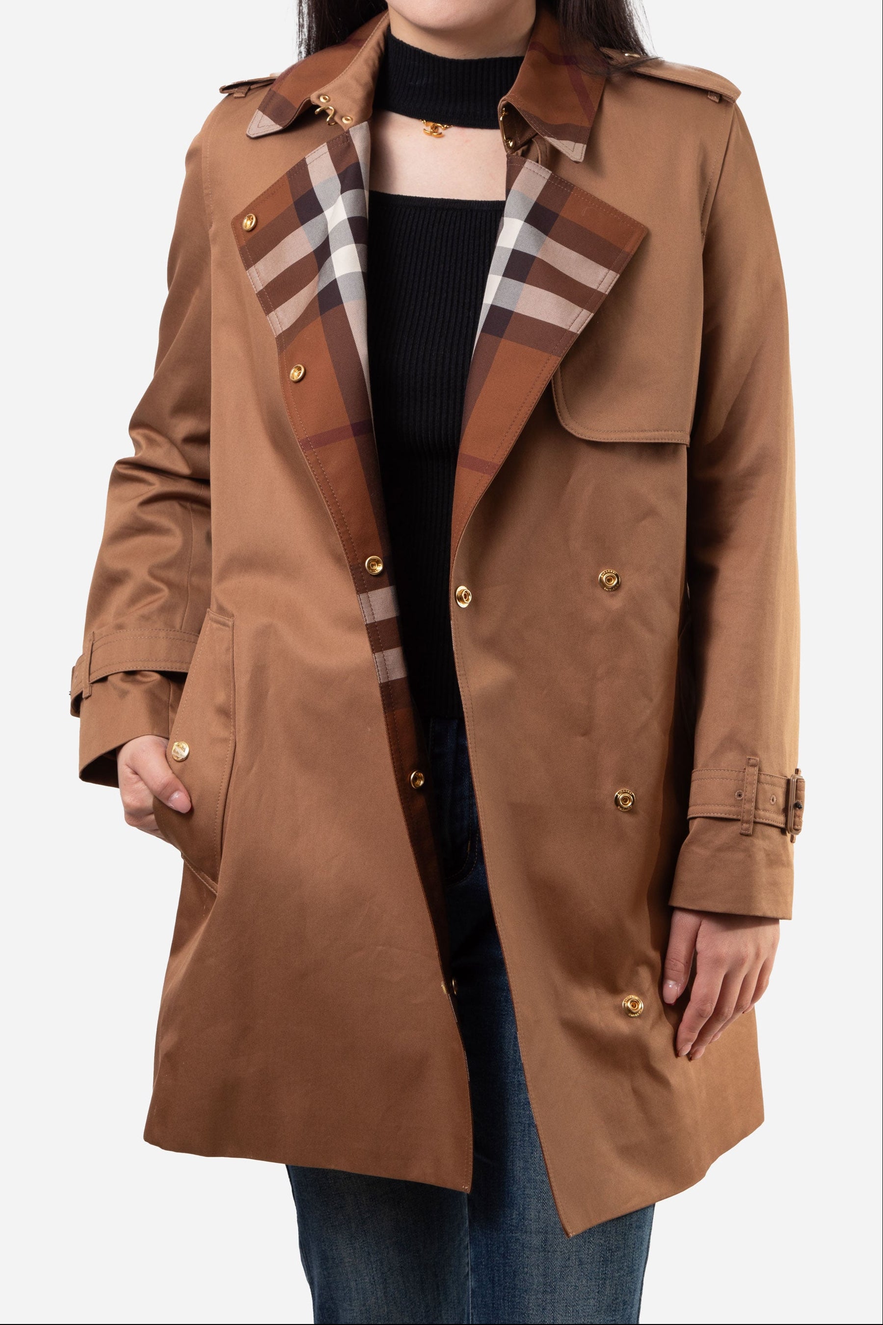 Burberry Sandridge Check Trench Coat Brown Size 2