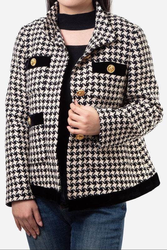 Gucci Black and White Wool Houndstooth Jacket Size 40