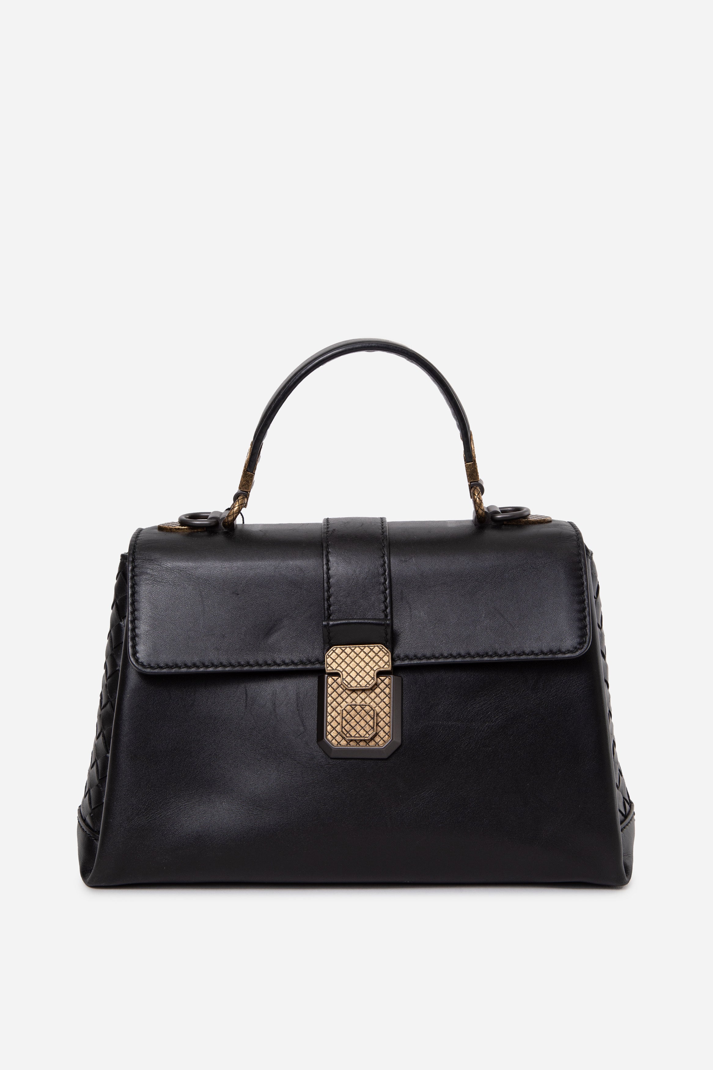 Bottega Veneta Black Small Intrecciato Piazza Top Handle Bag