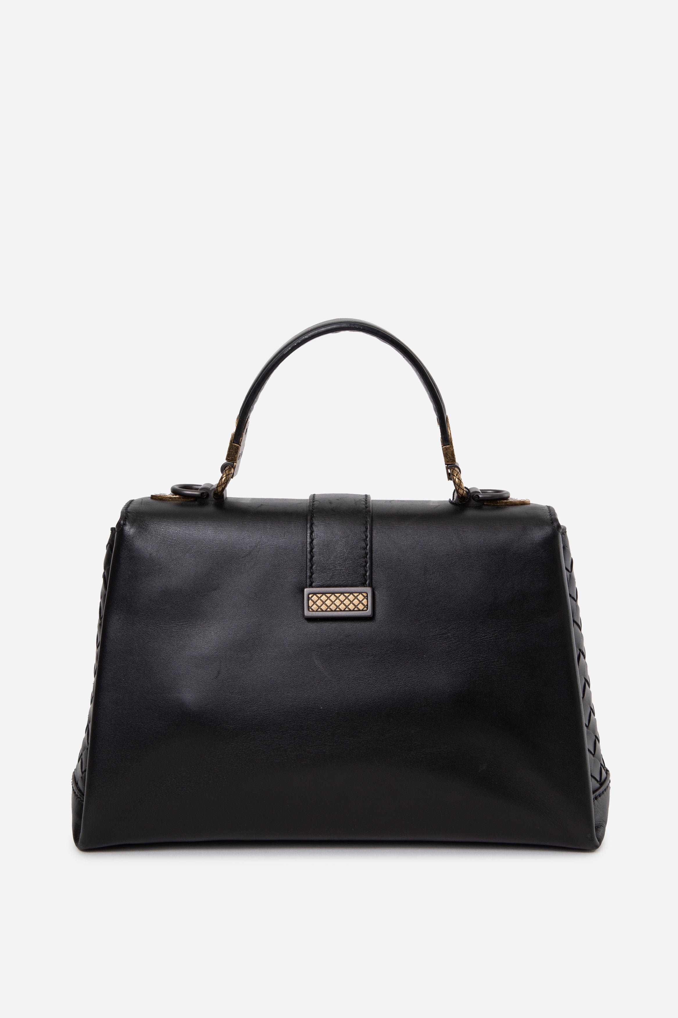 Bottega Veneta Black Small Intrecciato Piazza Top Handle Bag