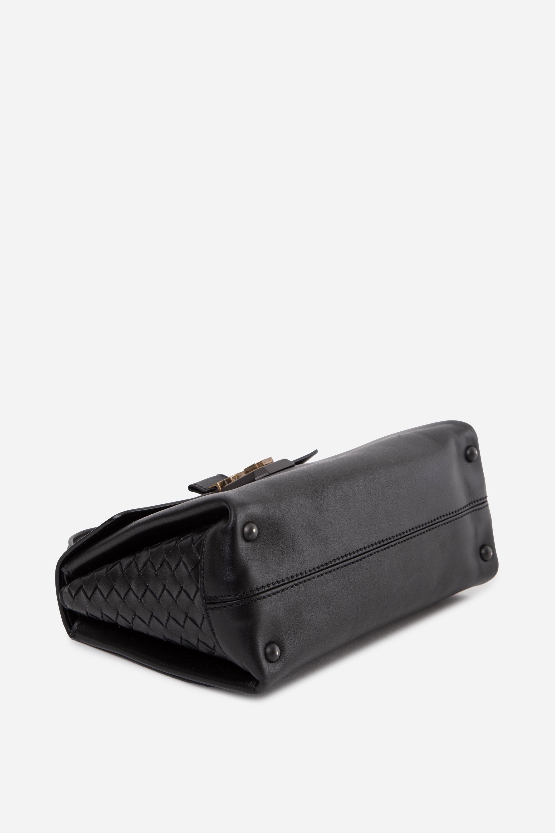 Bottega Veneta Black Small Intrecciato Piazza Top Handle Bag