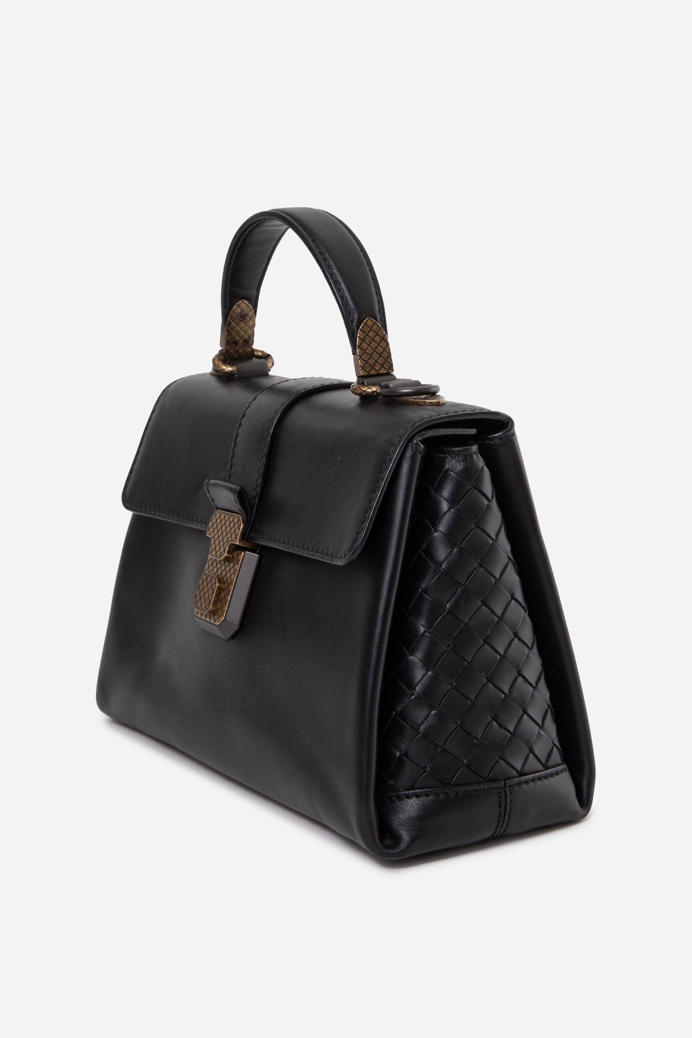 Bottega Veneta Black Small Intrecciato Piazza Top Handle Bag