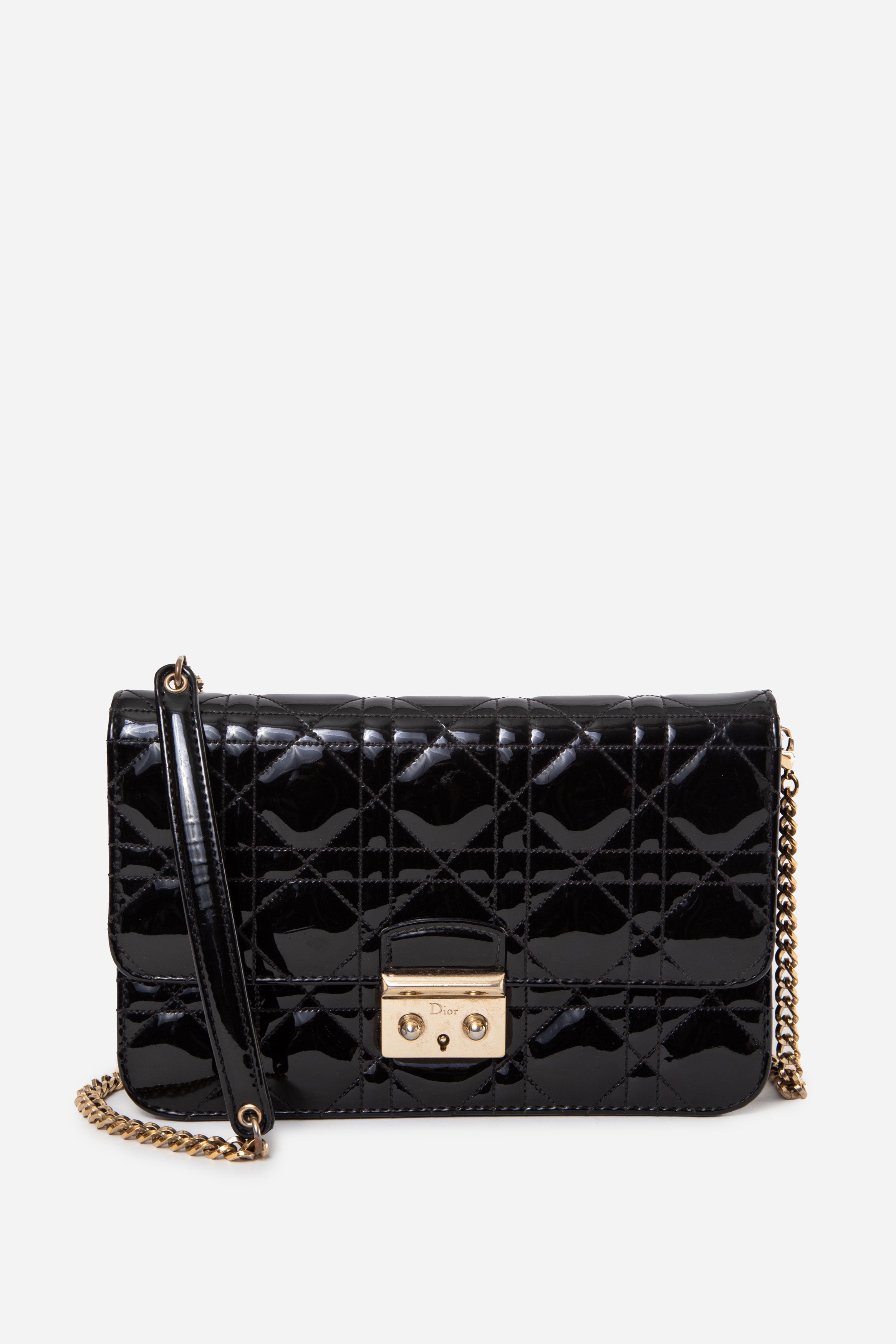 Christian Dior 2016 Black Patent Miss Dior Promenade Chain Flap Bag