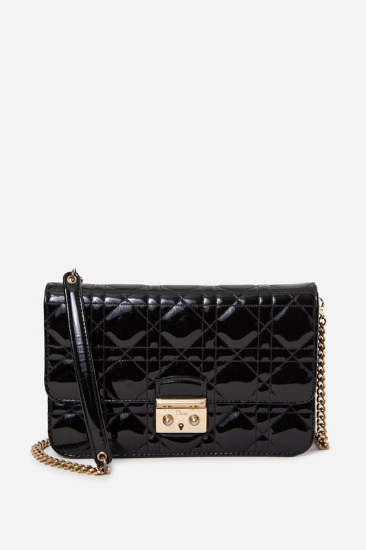 Christian Dior 2016 Black Patent Miss Dior Promenade Chain Flap Bag