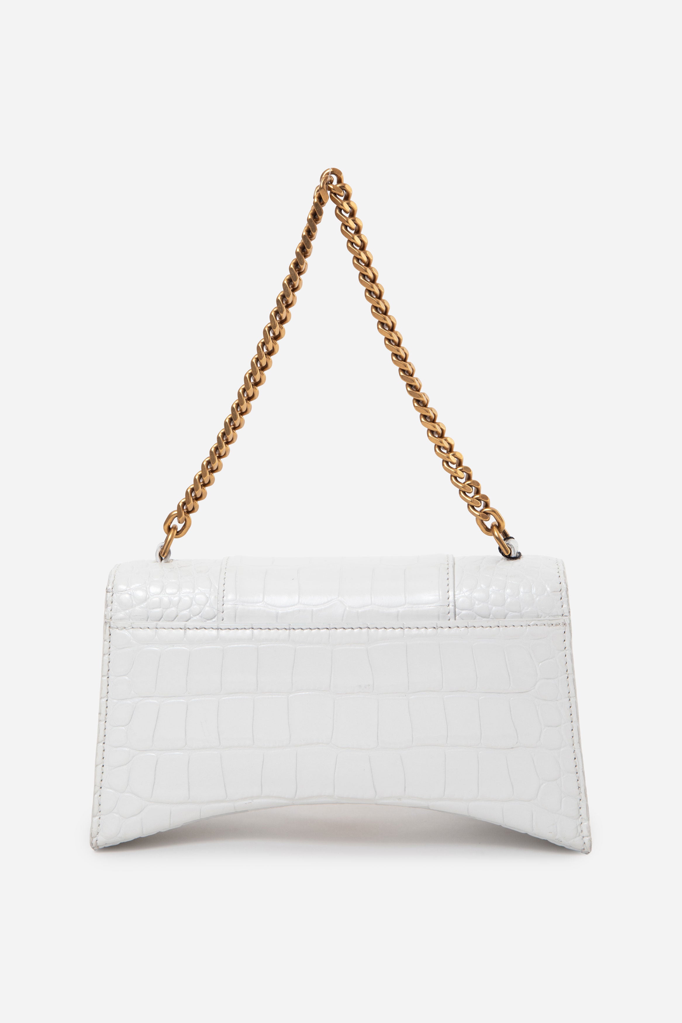 Balenciaga White Calfskin Crocodile Embossed Hourglass Shoulder Bag