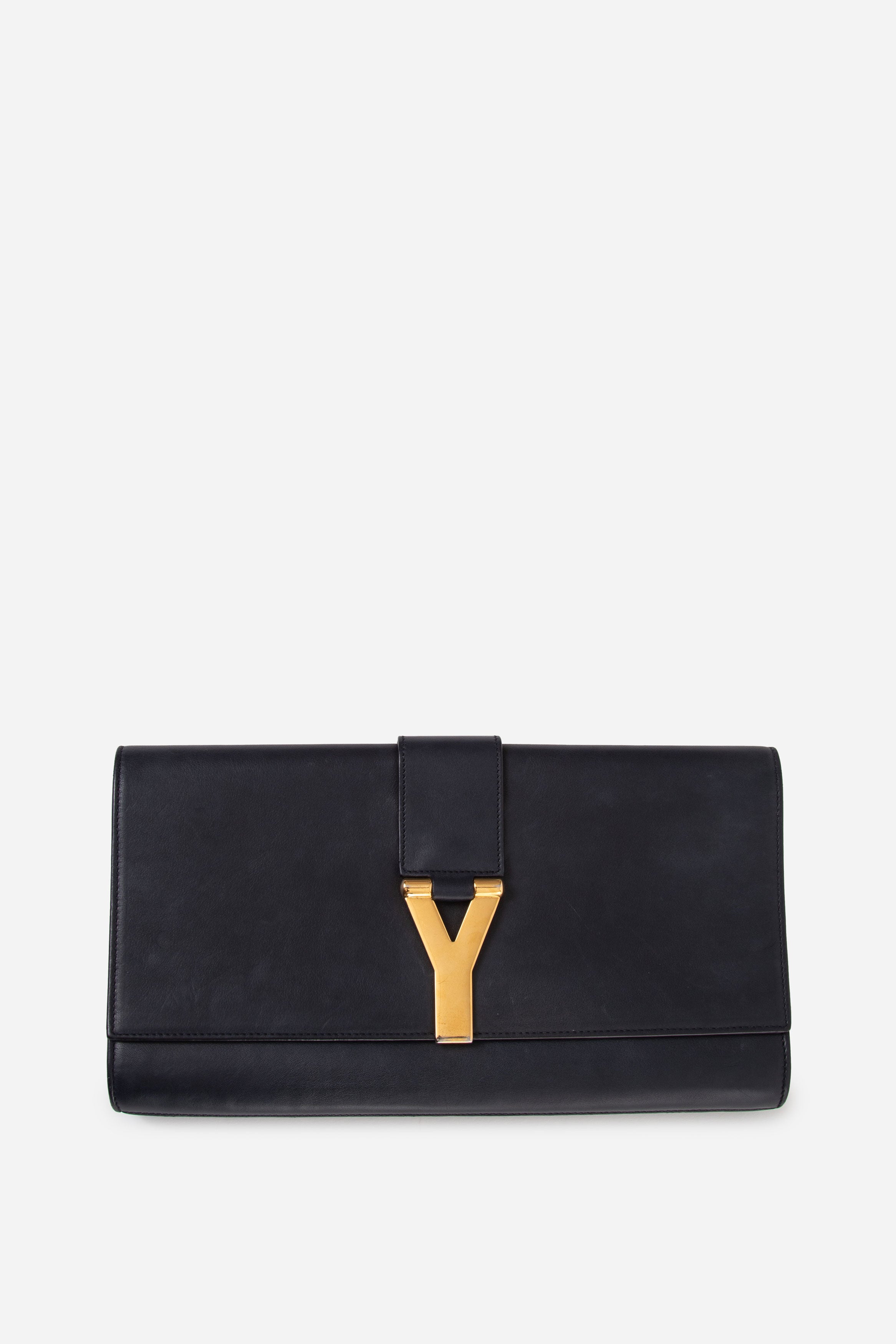 Yves Saint Laurent Black Leather Y-Ligne Clutch
