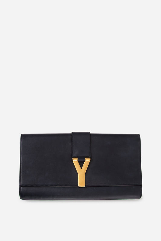 Yves Saint Laurent Black Leather Y-Ligne Clutch