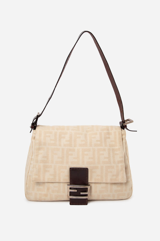 Fendi Beige Zucca Canvas Baguette Flap Shoulder Bag