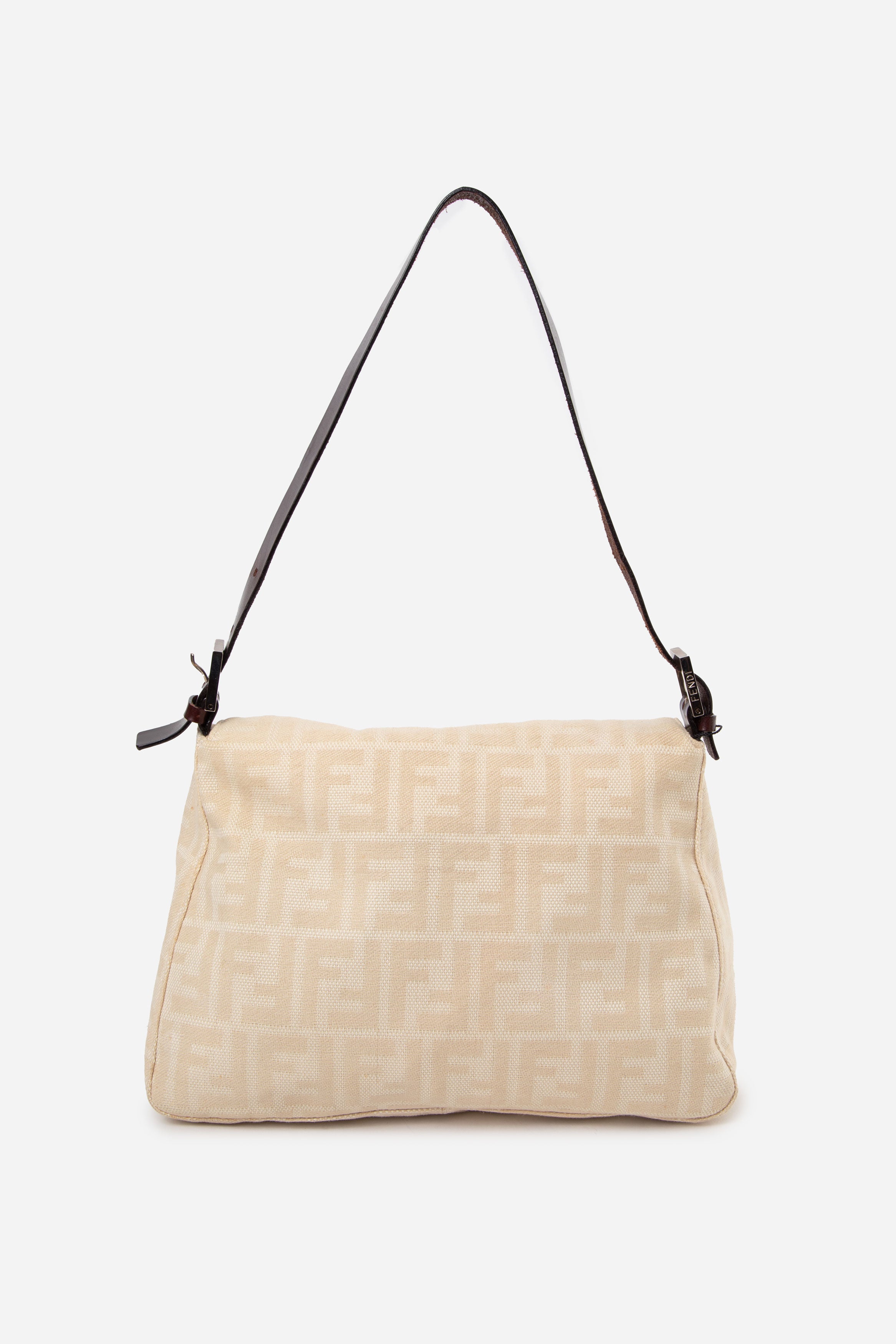 Fendi Beige Zucca Canvas Baguette Flap Shoulder Bag