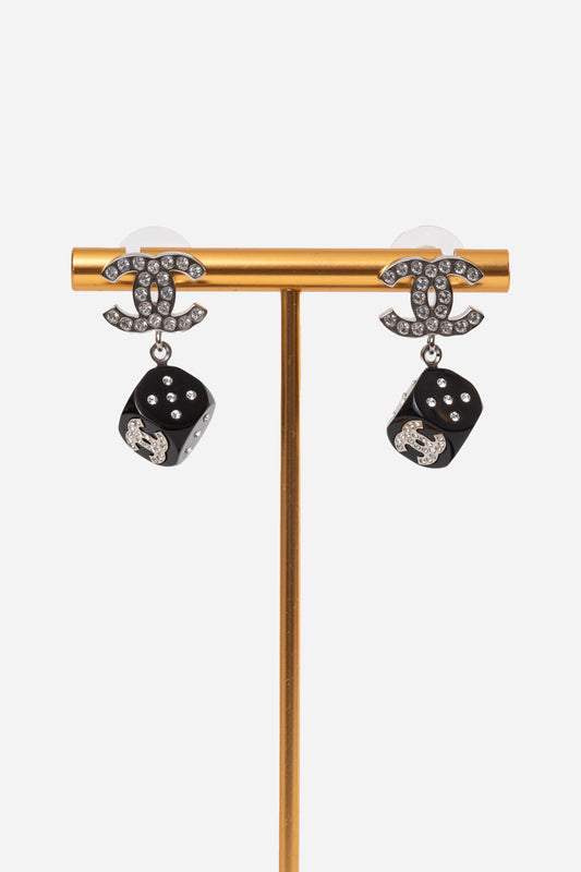 Pre-Owned Chanel 2018 Crystal CC Drop Resin Cube Earrings