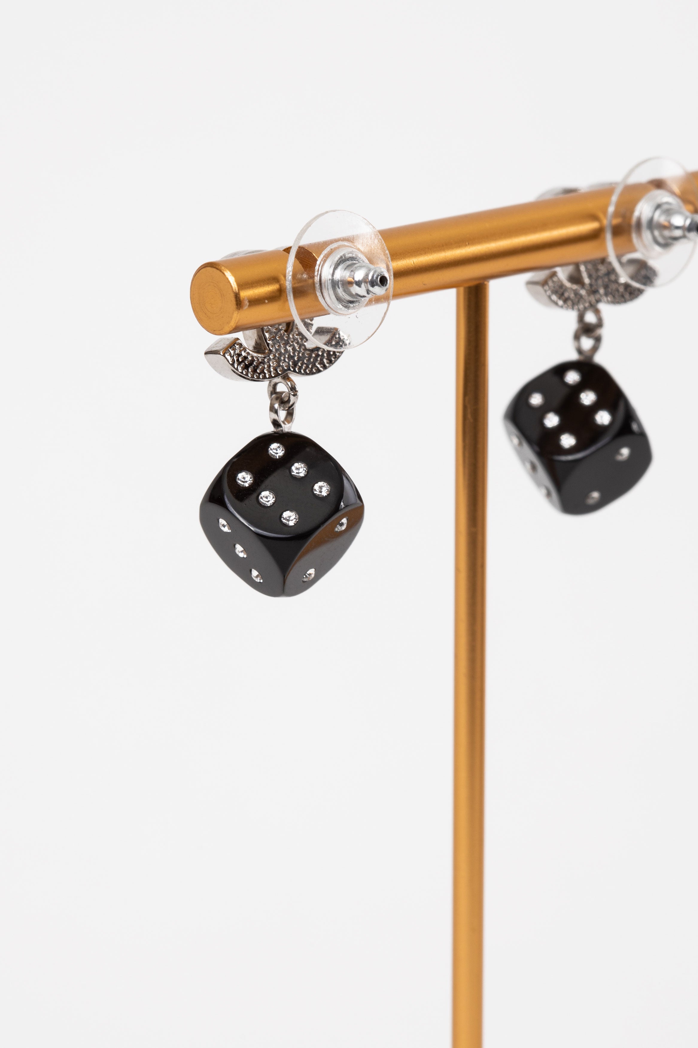 Pre-Owned Chanel 2018 Crystal CC Drop Resin Cube Earrings