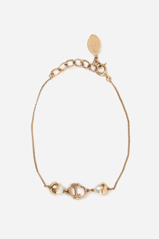Dior CD Logo Faux Pearl Gold-toned Bracelet
