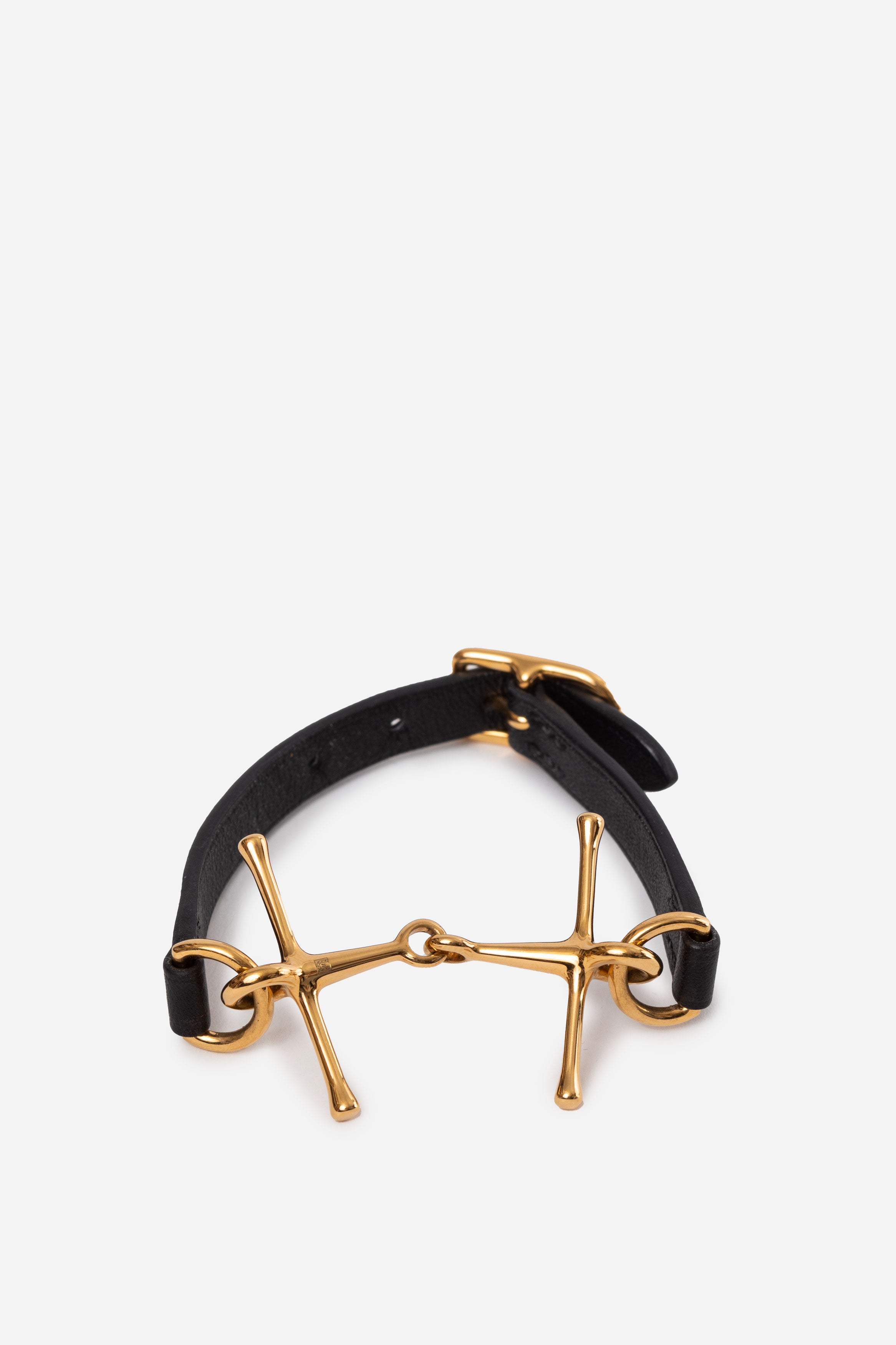 Hermès Black Leather Mors Wrap Bracelet Gold Hardware