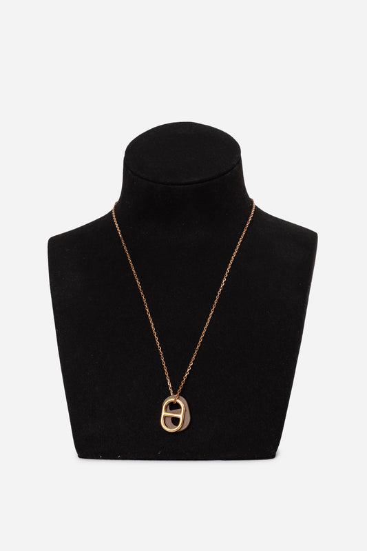 Hermès Etoupe Gold-Plated O'Maillon Pendant Necklace