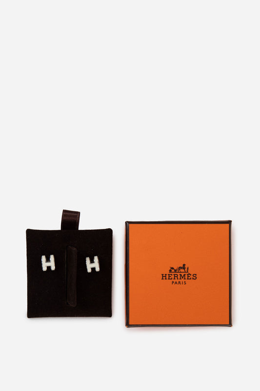 Hermès White Enamel Mini Pop H Earrings
