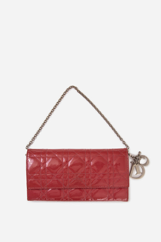 Dior 2012 Pink Patent Cannage Rendezvous Chain Wallet