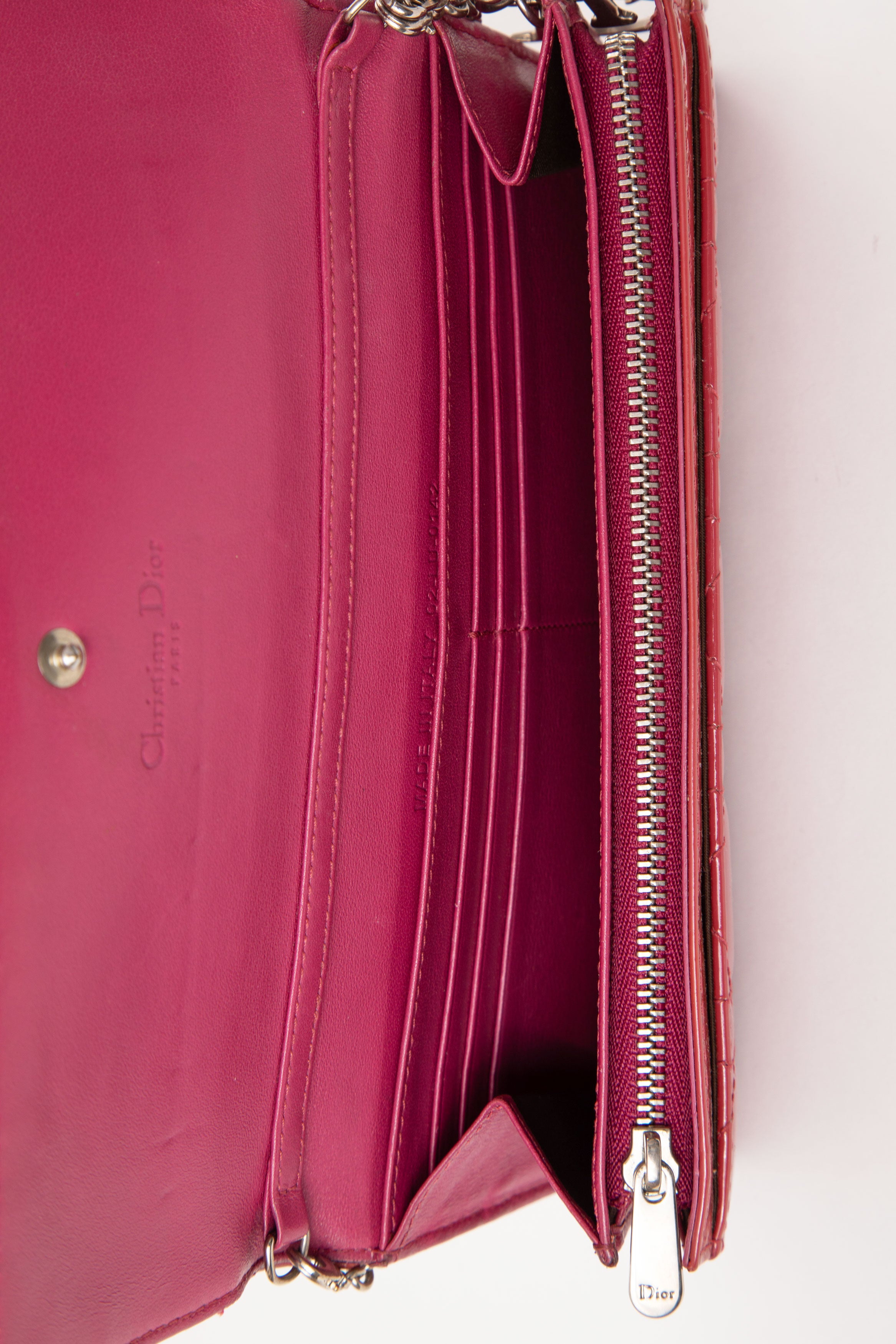 Dior 2012 Pink Patent Cannage Rendezvous Chain Wallet