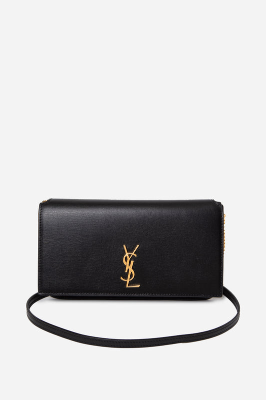 Saint Laurent Black Leather Phone Case with Chain