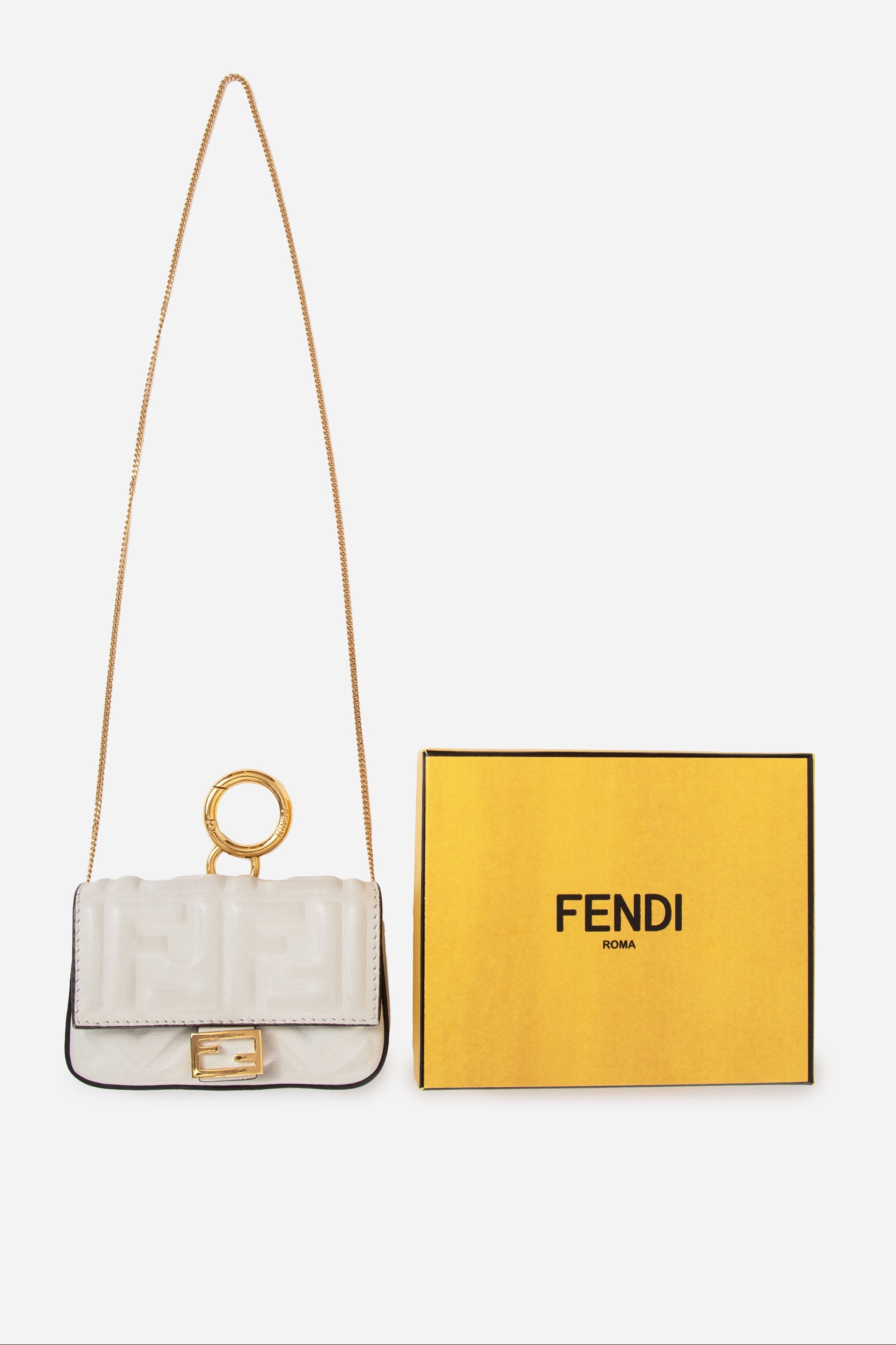 Fendi White Nappa Nano Baguette Charm Bag