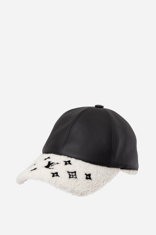 Louis Vuitton Black/White Lambskin and Shearling Baseball Cap
