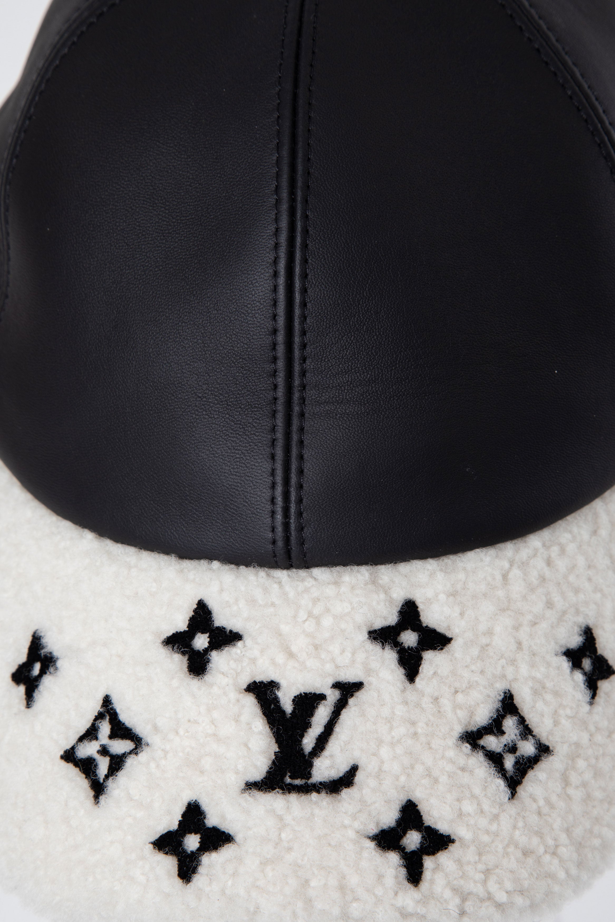 Louis Vuitton Black/White Lambskin and Shearling Baseball Cap