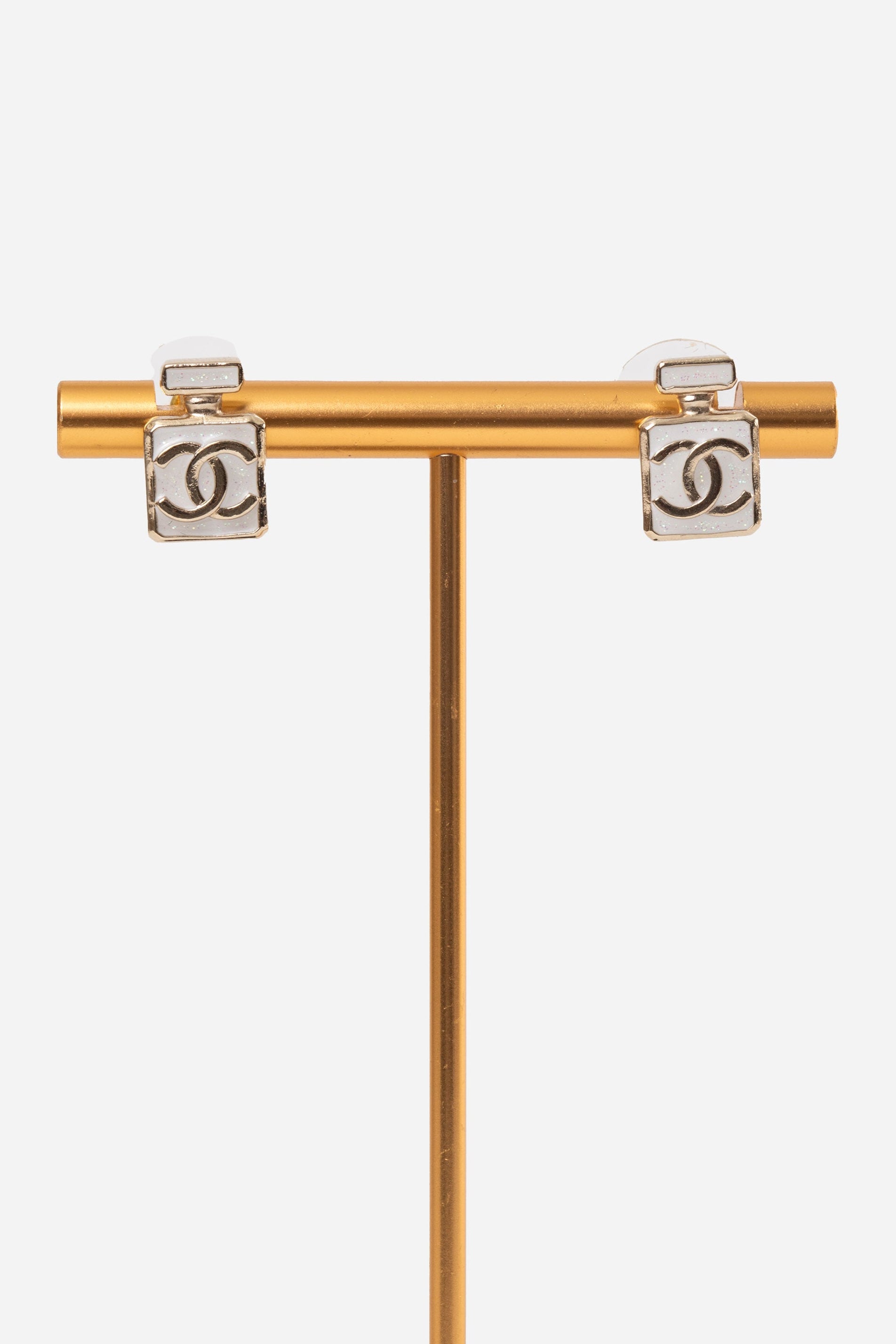 Pre-Owned Chanel 2025 Gold-Tone CC Logo Perfume Bottle Stud Earrings