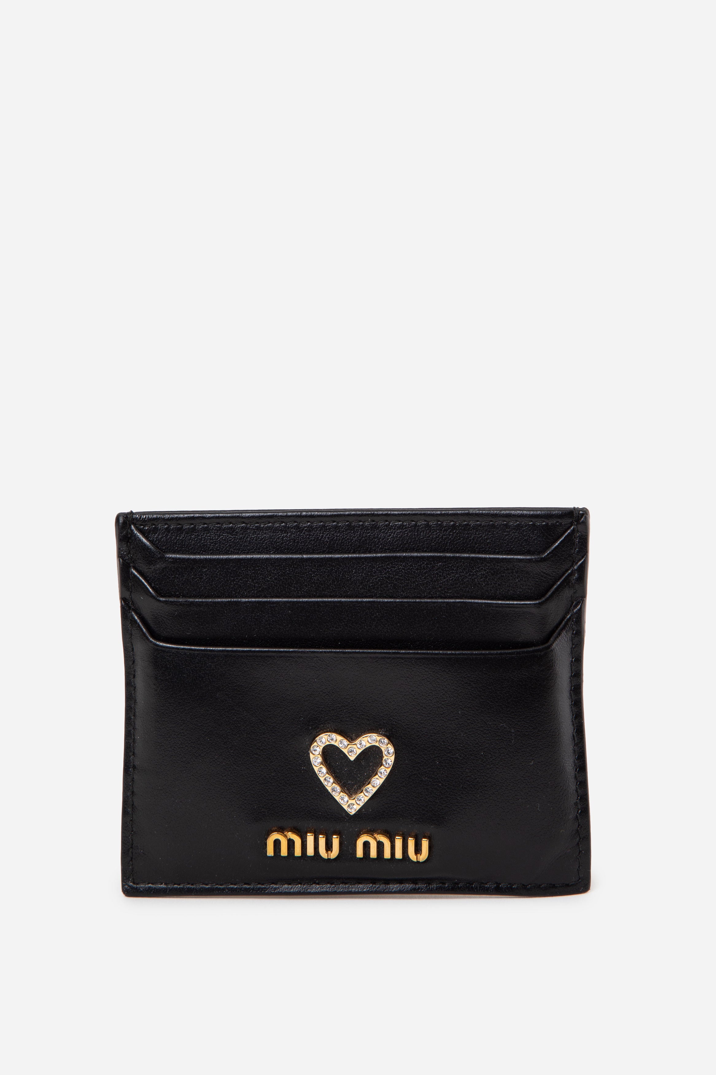 Miu Miu Crystal Heart Black Card Holder