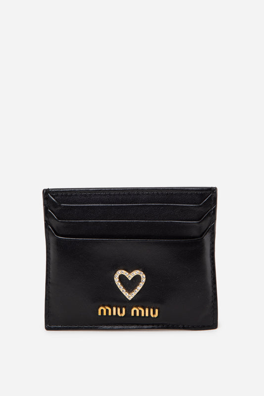 Miu Miu Crystal Heart Black Card Holder
