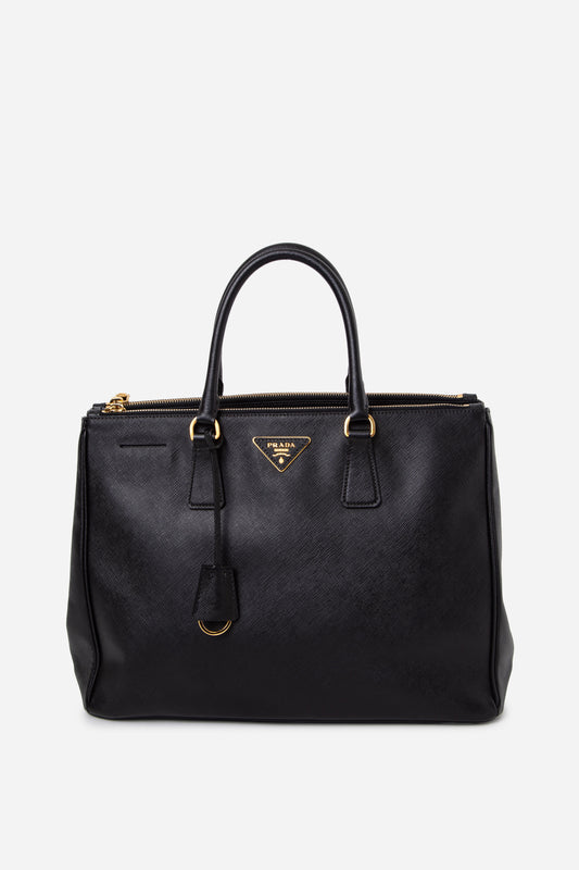Prada Black Saffiano Leather Medium Galleria Double Zip Tote Bag