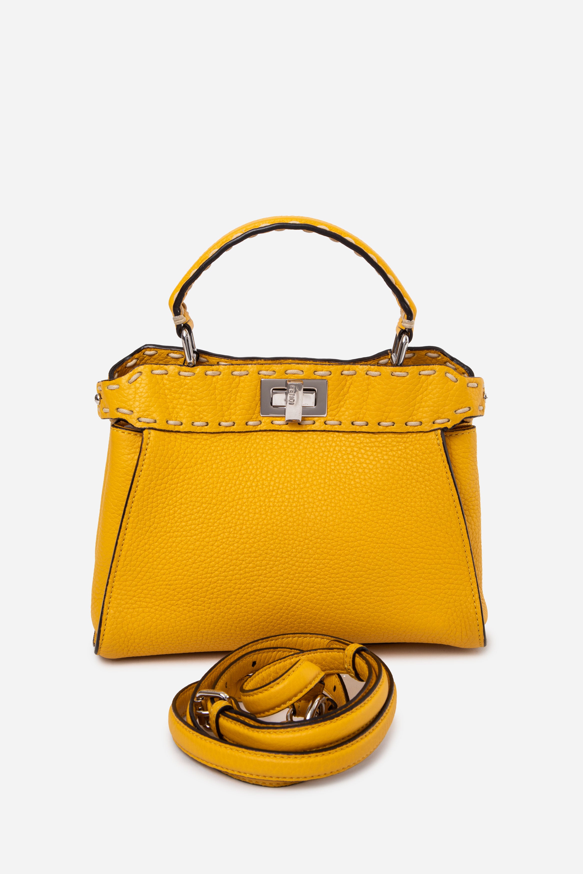 Fendi Yellow Cuoio Romano Selleria Mini Peekaboo Iconic Satchel