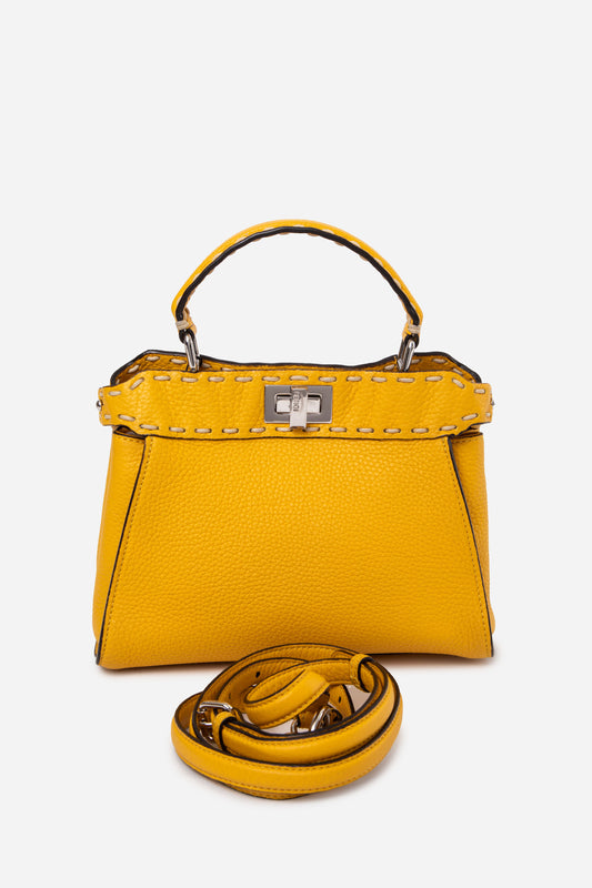 Fendi Yellow Cuoio Romano Selleria Mini Peekaboo Iconic Satchel