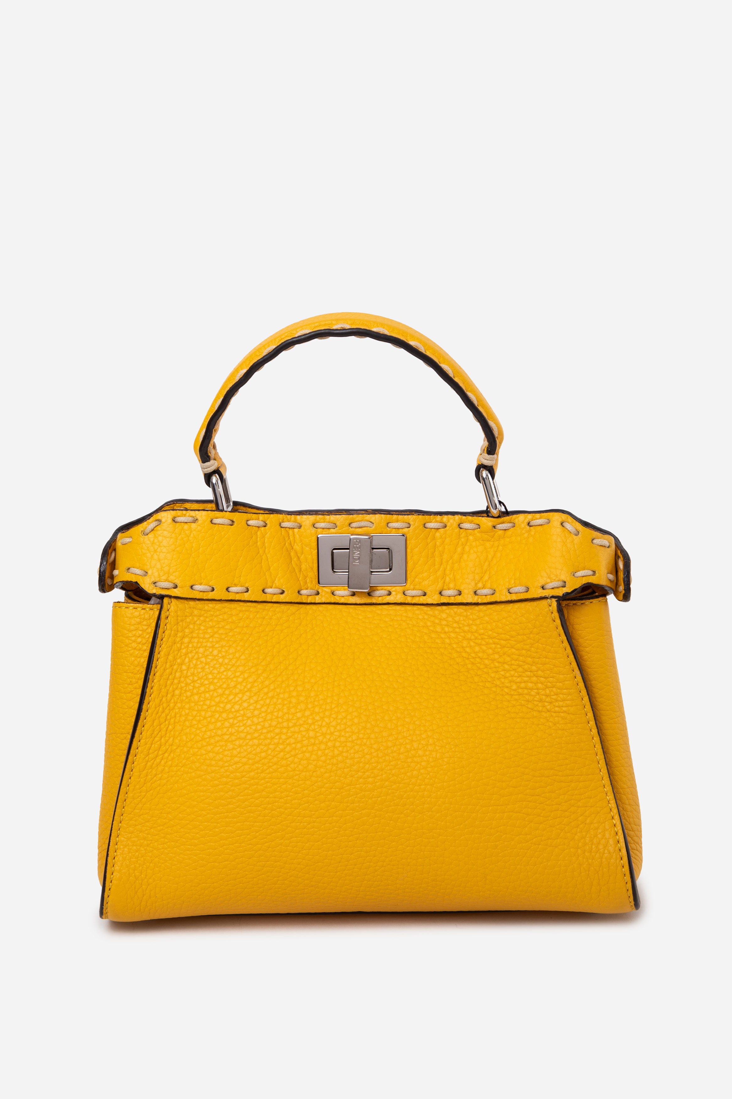 Fendi Yellow Cuoio Romano Selleria Mini Peekaboo Iconic Satchel