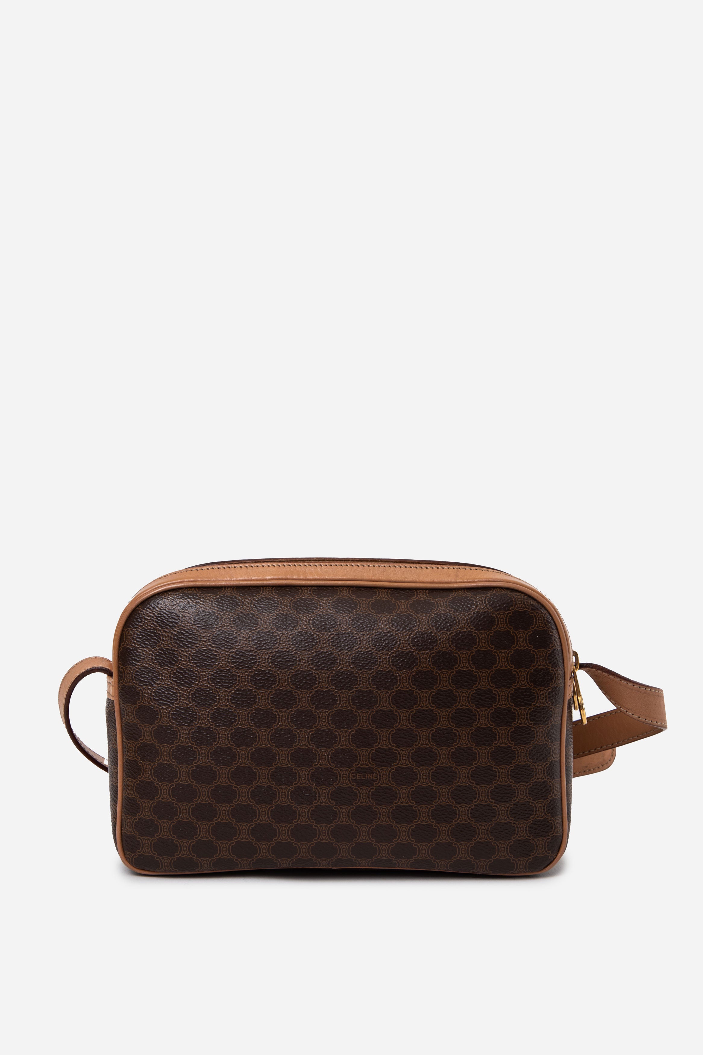 Celine Brown Macadam Canvas Leather Crossbody Bag