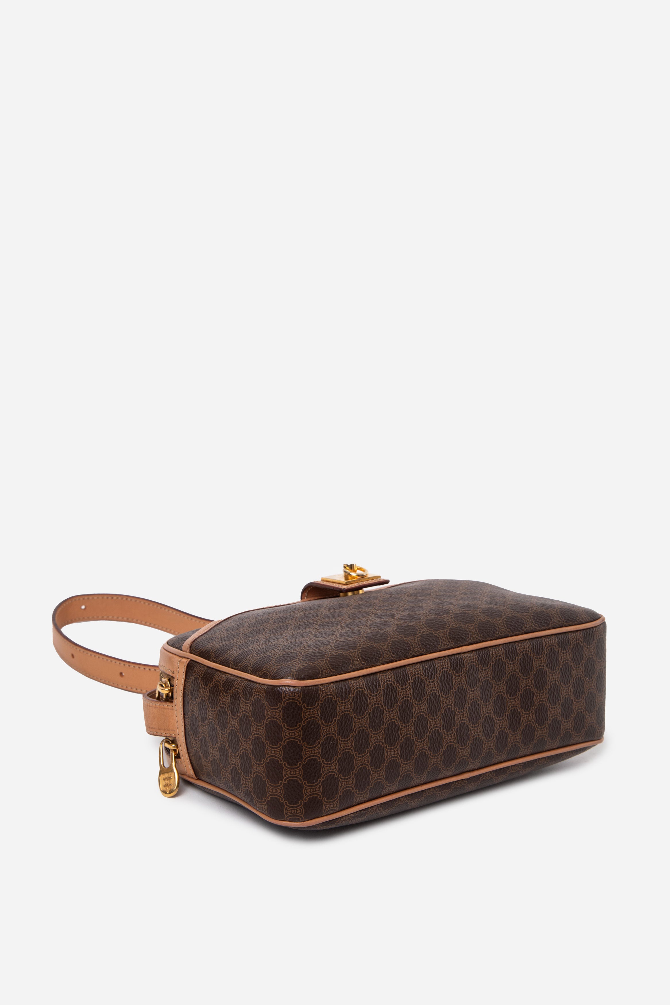 Celine Brown Macadam Canvas Leather Crossbody Bag