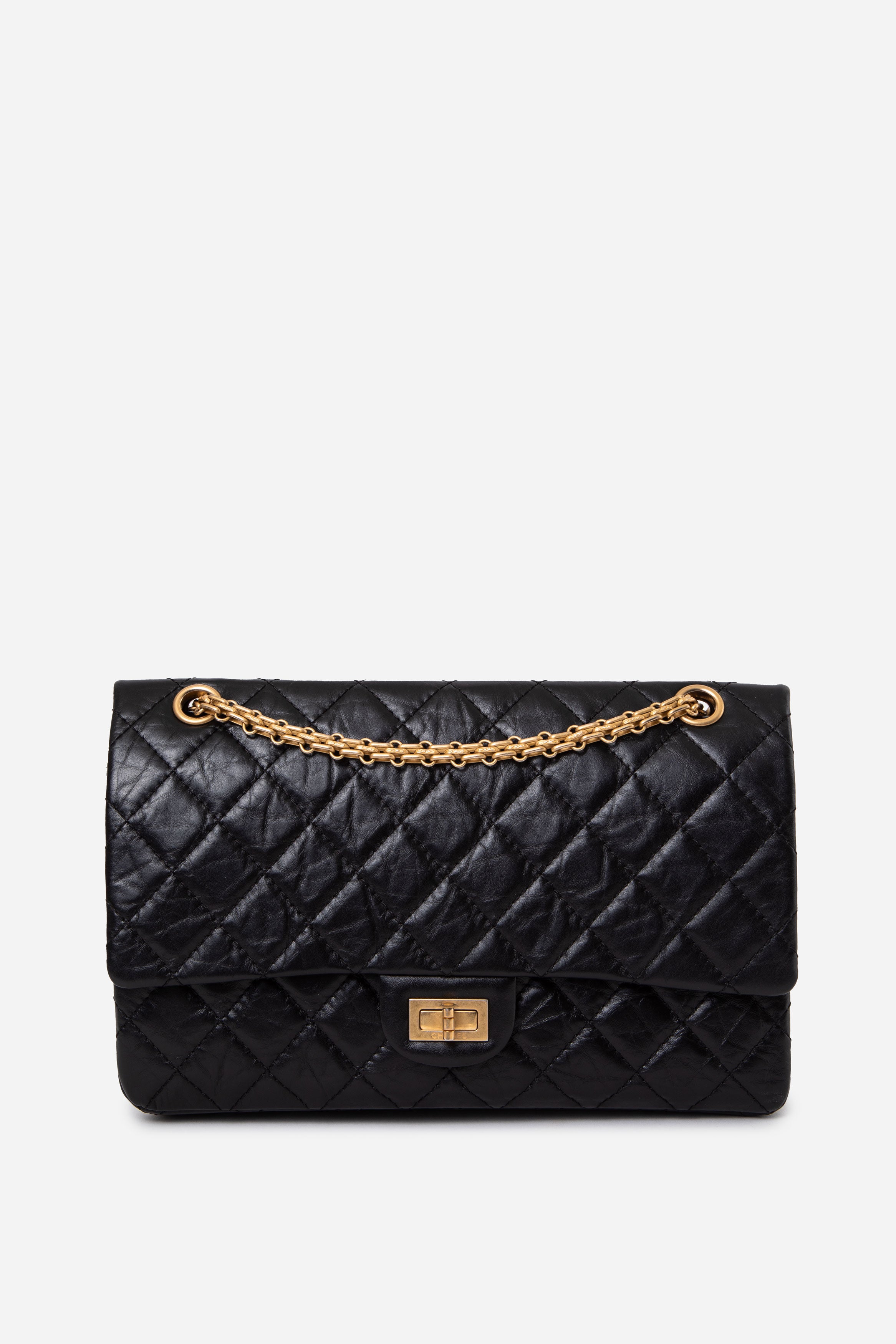 Pre-Owned Chanel Black Aged Calfskin Leather 2.55 Large Handbag