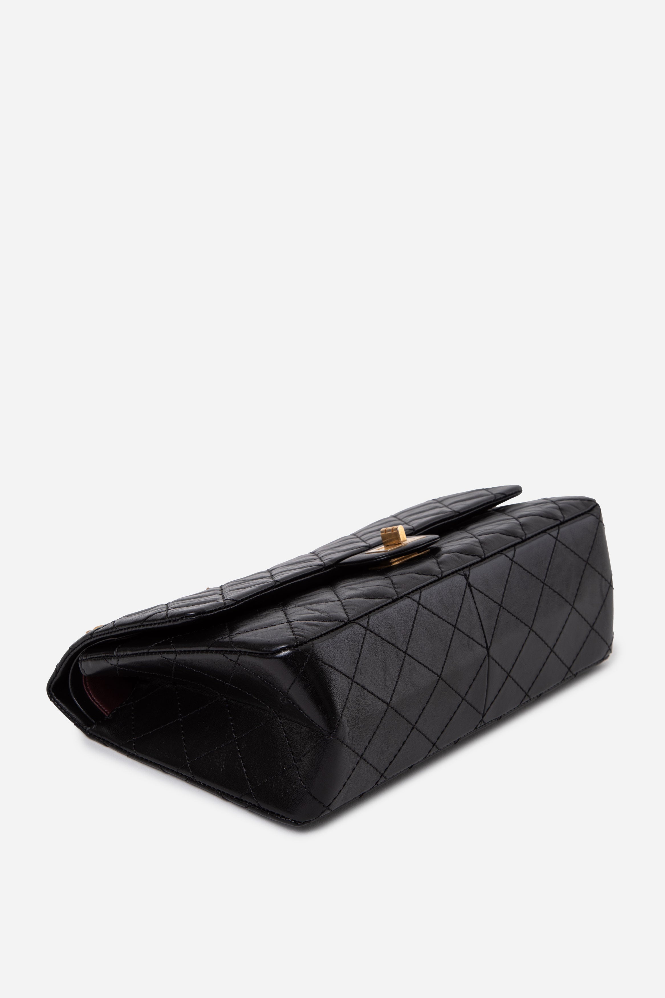 Pre-Owned Chanel Black Aged Calfskin Leather 2.55 Large Handbag
