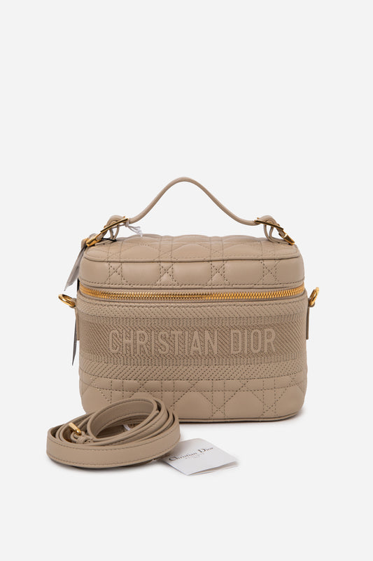 Christian Dior Beige Lambskin Small Diortravel Cannage Vanity Case