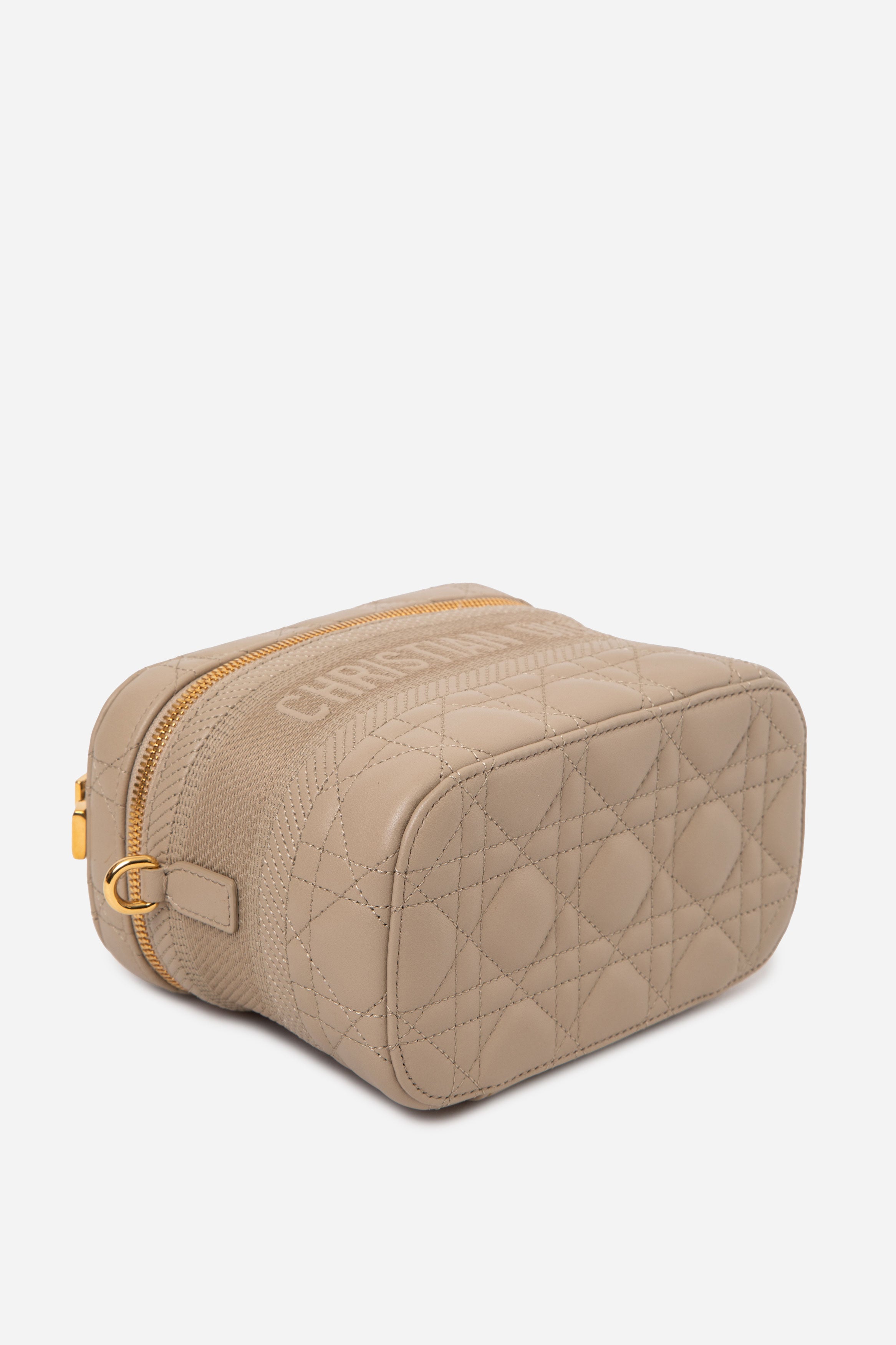 Christian Dior Beige Lambskin Small Diortravel Cannage Vanity Case