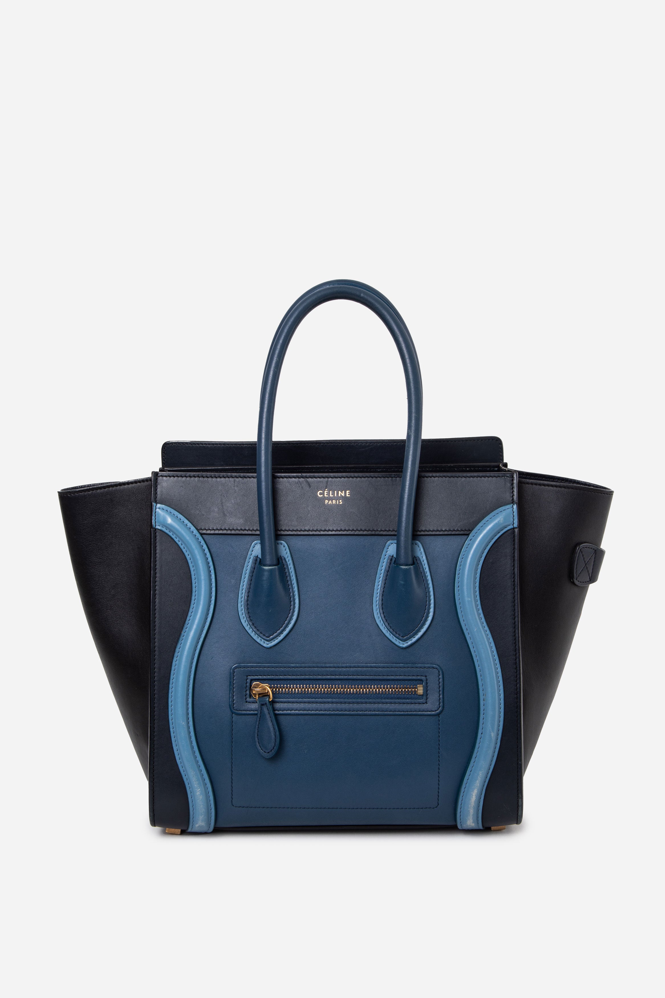 Celine Blue Calfskin Luggage Micro Tote Bag