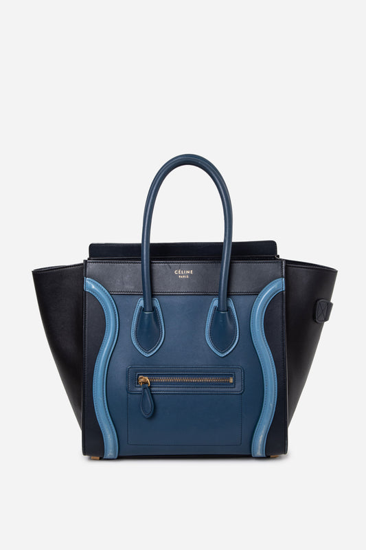Celine Blue Calfskin Luggage Micro Tote Bag