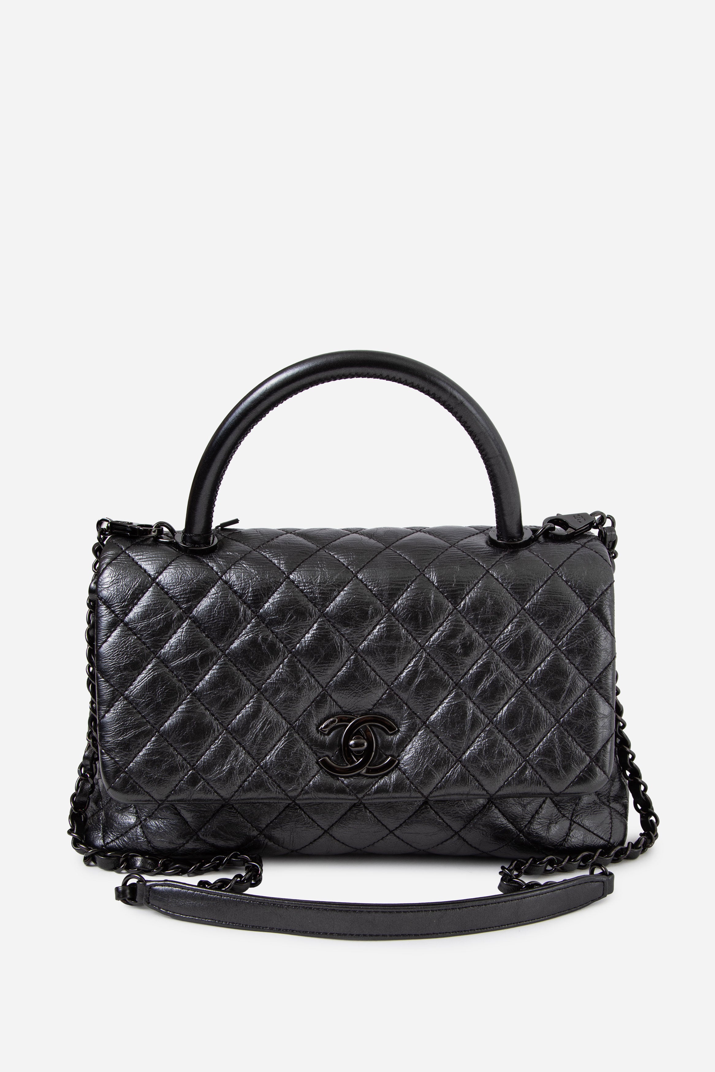 Pre-Owned Chanel So Black Small Aged Calfskin Coco Handle Top Handle