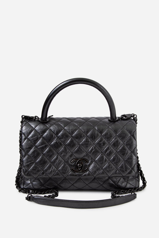 Pre-Owned Chanel So Black Small Aged Calfskin Coco Handle Top Handle